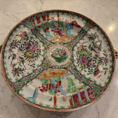 Porcelain Rose Medalion or Famile Rose Warming Plate 