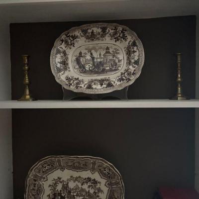 Brown and White Transfer-ware Platters.