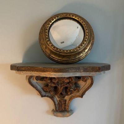 Distressed Italian Style Wall Brackets and Round Convex Mirrors