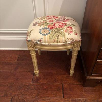 Painted Louis XV Style Floral Uholstered Foot Stool