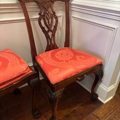 Upholstered Philadelphia Style Side Chair in Damask Upholstery
