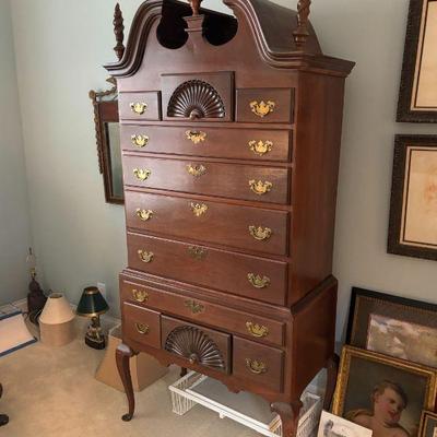 Boston Style Mahogany High Boy with Fan Carvings
