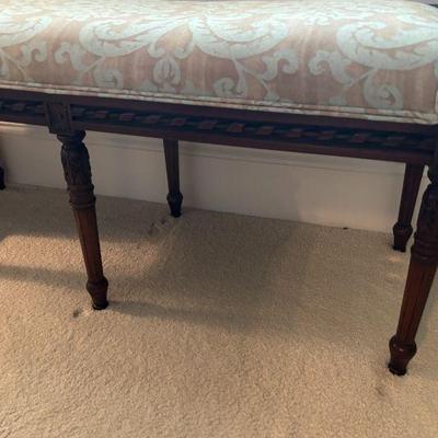 Carved Bench with Fluted Legs, Rosettes, and Roped Decorations.
