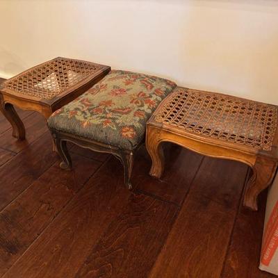 Collection of Cane and Needlepoint Foot Stools