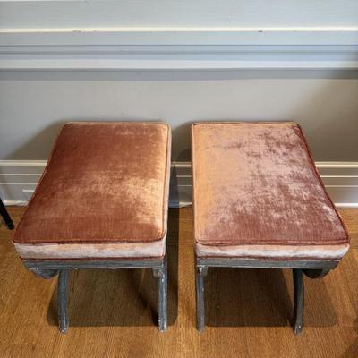 Pair of Curule Stools with Velvet Cushions