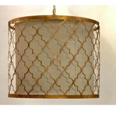 Regina Andrew Modern Gold Leaf Finished Geometric Drum Shade Pendant