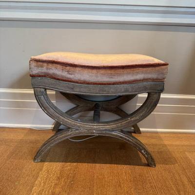 Pair of Curule Stools with Velvet Cushions