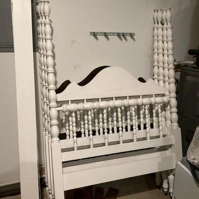 Vintage white spindle full size wooden bed frame