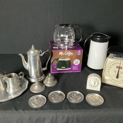 Lot of household essentials pewter coffee gear and kitchen tools