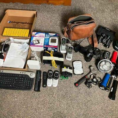 Tech photography gear bundle with minolta camera, binoculars, and more