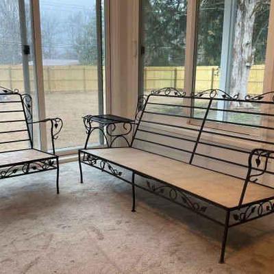 Set of wrought iron furniture sofa, chair, nesting tables, end tables