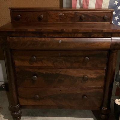 Vintage empire style flame mahogany chest of drawers