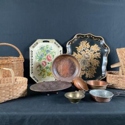 Rustic home decor collection baskets trays and metalware