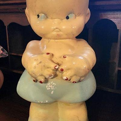 Vintage Carnival Chalkware Kewpie Bank with Wings Large