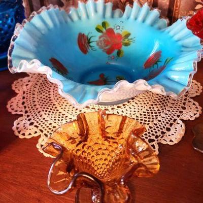 Fenton Glass Selection BLUE/White Fenton Hand painted Glass Victorian