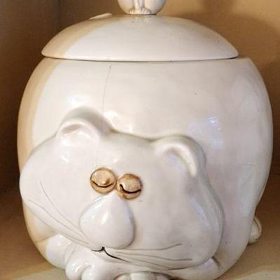 Fitz & Floyd FAT CAT Cookie Jar 1977 w/ Mouse Lid (Does have a small hairline crack)