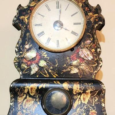  Antique JC BROWN painted Tole Metal Clock