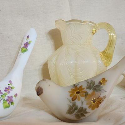 Two Fenton Bird / Vintage Fenton / Fenton Bird of Happiness / Custard Glass Fenton Hand Painted