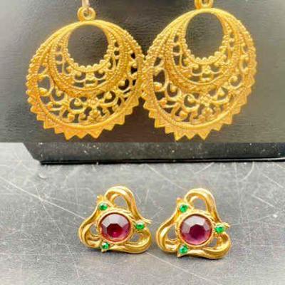 (2) Pairs Of Gold Tone Earrings
