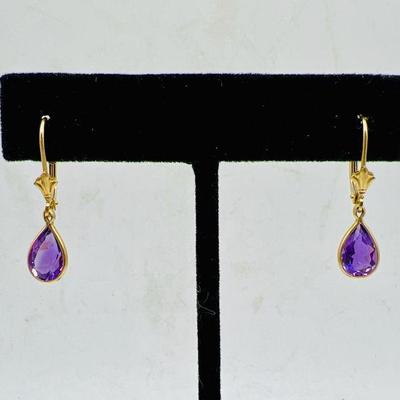Sparkling Purple 14K Gold Drop Earrings
