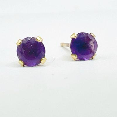 Pair of Sparkling Purple 14K Gold Stud Earrings
