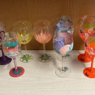 (8) Fun Painted Stem Wine Cups
