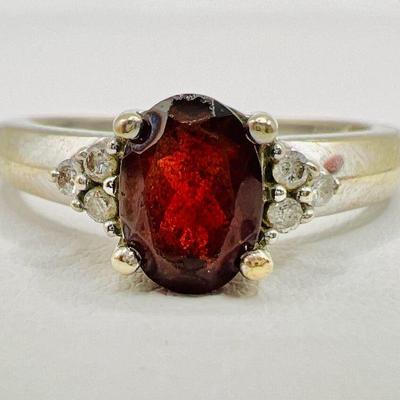 Sparkling Red 14K White Gold Ring with Diamond Accents
