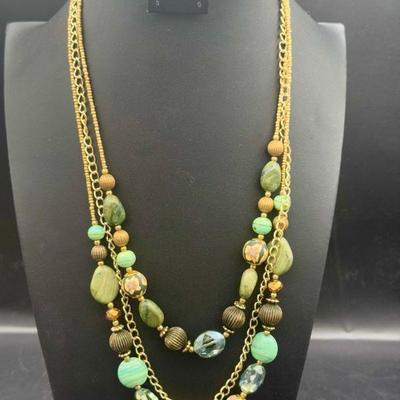 Green & Gold Tone Layered Necklace
