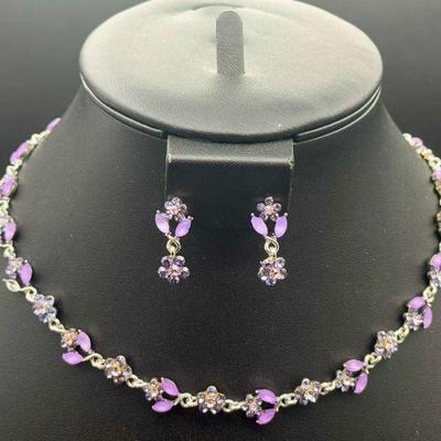 Purple Floral Necklace & Earring Set
