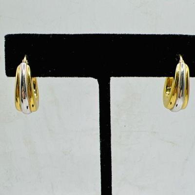 White Gold & Yellow Gold 3/4” Hoop Earrings

