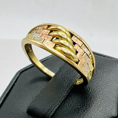 14K Gold Tri-Tone Ring: Rose Gold, White Gold & Yellow Gold
