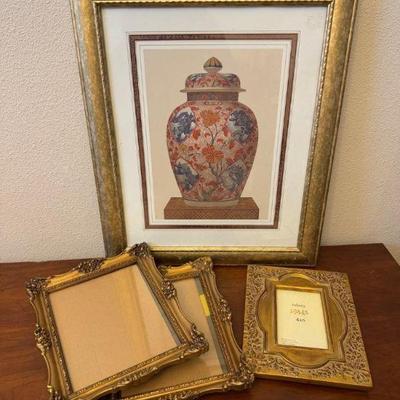 Framed Urn Artwork, Vintage Gold Ornate Frames +	