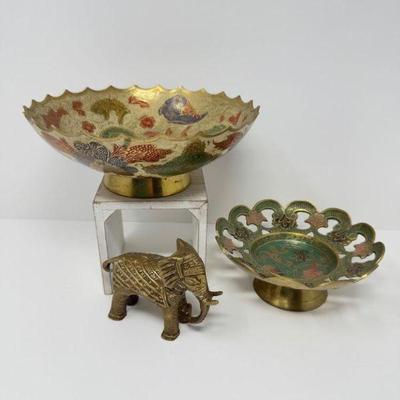 Cloisonné-Style & Ornate Décor – Pedestal Bowls & Elephant Figurine	