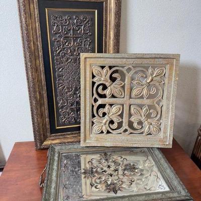 Elegant Wall Art & Mirrored Tray Set – Scrollwork & Vintage Accents	