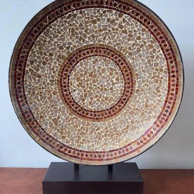 #2 Large Mosaic Glass Decorative Plate on Stand – Geometric Design	