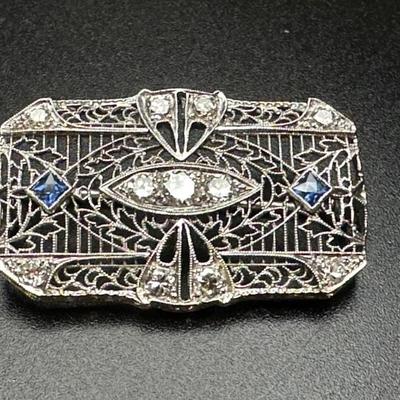 14k gold, sapphire and diamond brooch