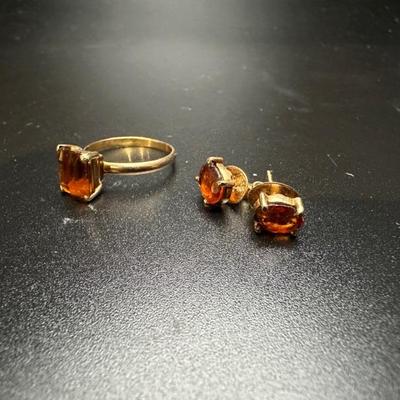 Sale Photo Thumbnail #35: 14 gold and citrine ring and earrings