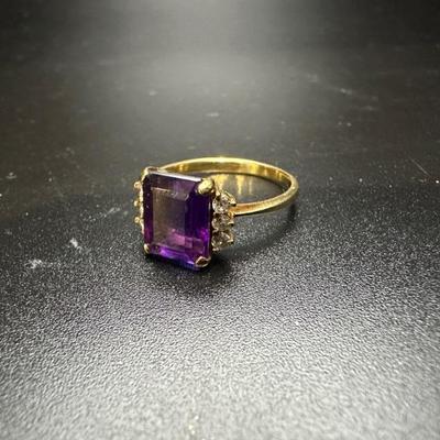 14k gold, amethyst and diamond ring