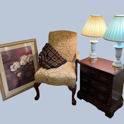 Armchair chest & lamps