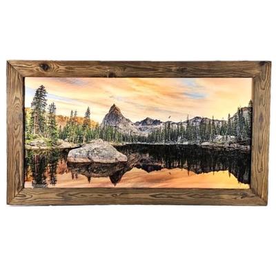 Lot #35 - "Lone Eagle Sunrise" (Lone Eagle Peak, CO) Landscape Art Photography In Acrylic and Framed in Rustic Wood 55 x 30