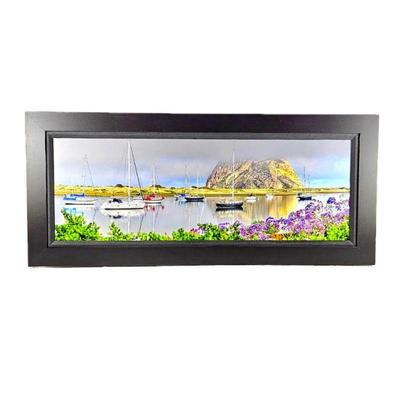 Lot #12 - "Lifting Fog at Morro Bay" Art Photography on Gallery Float MDF - Custom Made Shou Sugi Ban Frame- 56" x 24.5"