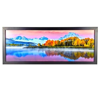 Lot #18 - Alpenglow Wyoming Panoramic Scene on MDF Backing - Set in Dark Wood Frame 49" x 19.5"