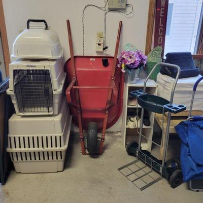 Dog Crates and Wheel Barrow 