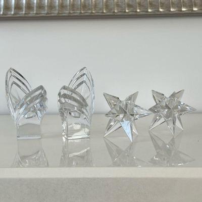 (4pc) Glass Candleholder Pairs | Two pairs of glass candlestick holders, including a pair of star-form holders - h. 5.25 x w. 2.75 in...