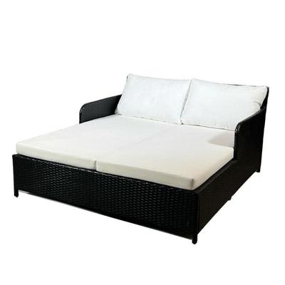 Outdoor Patio Lounger | Large double chaise lounge with double seat cushion, two back pillows, and two unopened throw pillows. - h. 28.5...