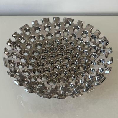 Decorative Bowl | Decorative chrome fruit bowl or center bowl. - h. 2.75 x dia. 14.25 in

