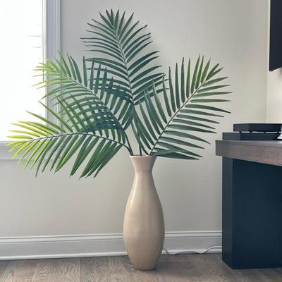 Vase With Faux Plants | Four palm frond plants in a decorative vase; overall height with plants approx. 62 in. - h. 25.25 in (vase only)

