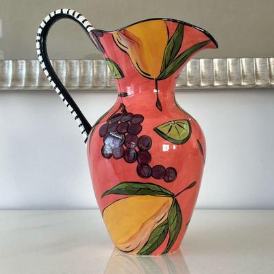 Design Spirit Fruit Pitcher | Large decorative glazed pottery pitcher with fruit, by Design Spirit Studio, Kennewick, WA - h. 15.25 x w....