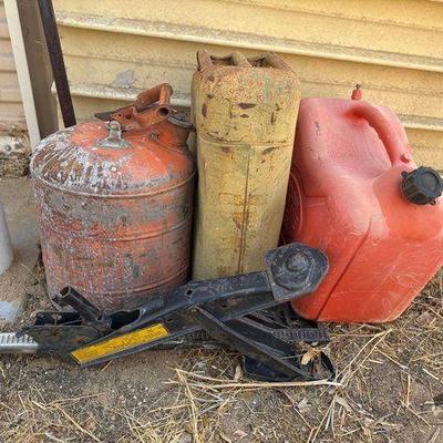 #5102 • (3) Gas Cans and (1) GM Car Jack
