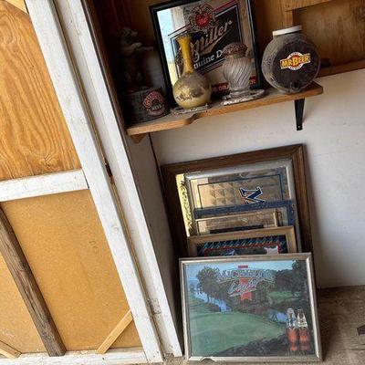 #6500 • Beer Mirrors, Glass Vase, Horseshoes
